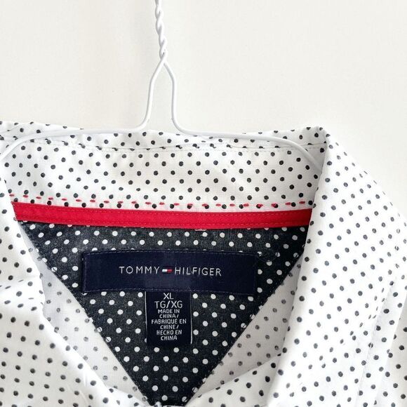Tommy Hilfiger Mens Dress Shirt Long Sleeve Button Down Polka White Black XL - Picture 4 of 8